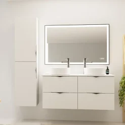 Meuble salle de bain strié 120 cm pour vasque à poser - Blanc mat - à suspendre - Tirso
