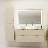 Meuble salle de bain strié 120 cm pour vasque à poser - Beige cachemire mat - à suspendre - Tirso
