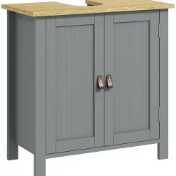 Meuble salle de bain sur pied - meuble sous-vasque - 2 portes, étagère - MDF panneaux aspect bois clair gris