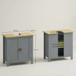 Meuble salle de bain sur pied - meuble sous-vasque - 2 portes, étagère - MDF panneaux aspect bois clair gris