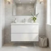 Meuble salle de bain suspendu 59 x 50 x 45 cm blanc brillant 2 tiroirs avec lavabo en marbre coulé SAT B-Way (BWAY260WU)