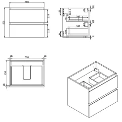 Meuble salle de bain suspendu 59 x 50 x 45 cm blanc brillant 2 tiroirs avec lavabo en marbre coulé SAT B-Way (BWAY260WU)