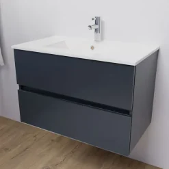 Meuble salle de bain suspendu 80 cm ROSALY- Gris- Plan vasque en Céramique