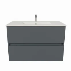 Meuble salle de bain suspendu 80 cm ROSALY- Gris- Plan vasque en Céramique