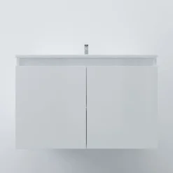 Meuble salle de bain suspendu 80 cm PROLINE- Blanc- Plan vasque en Céramique