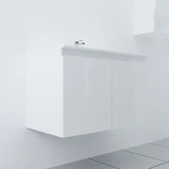Meuble salle de bain suspendu 80 cm PROLINE- Blanc- Plan vasque en Céramique