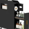 Meuble Salle de Bain Étroit,avec Support pour Papier Toilette,2 Tiroir, 2 Roue, Poignée Pratique,pour Buanderie, Toilette (Noir)