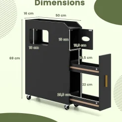 Meuble Salle de Bain Étroit,avec Support pour Papier Toilette,2 Tiroir, 2 Roue, Poignée Pratique,pour Buanderie, Toilette (Noir)
