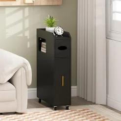 Meuble Salle de Bain Étroit,avec Support pour Papier Toilette,2 Tiroir, 2 Roue, Poignée Pratique,pour Buanderie, Toilette (Noir)