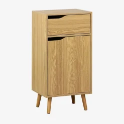 Meuble salle de bain vintage décor bois frêne 1 tiroir 1 porte - Nepal