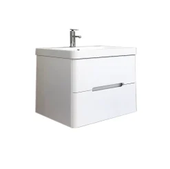 Meuble Salle de Bains avec vasque/lavabo FIDJI 80 suspendu laqué Blanc brillant avec plan en résine
