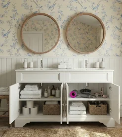 Meuble Salle de Bains avec vasque/lavabo DOLIANA 120 à poser laqué Blanc mat 4 portes avec plan céramique