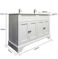 Meuble Salle de Bains avec vasque/lavabo DOLIANA 120 à poser laqué Blanc mat 4 portes avec plan céramique