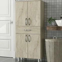 Meuble salle de bains effet travertin, 4 portes 1 tiroir JENA