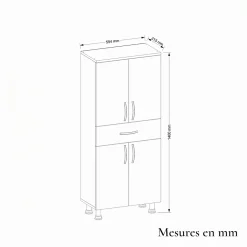 Meuble salle de bains effet travertin, 4 portes 1 tiroir JENA