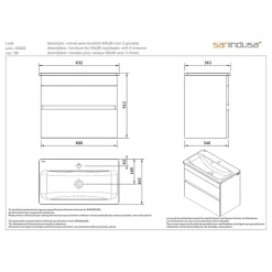Meuble salle de bains suspendu 60x36 SANINDUSA Look slow close blanc (vasque Look en option non inclus)