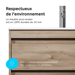 Meuble salle de bains suspendu 80 cm effet bois clair avec lavabo intégré, 2 tiroirs, design, chêne clair texturé AM.PM