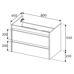 Meuble salle de bains suspendu 80 cm effet bois clair avec lavabo intégré, 2 tiroirs, design, chêne clair texturé AM.PM