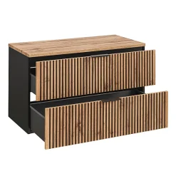 Meuble simple vasque 100cm Gaia Bois et Noir - Vasque Noir