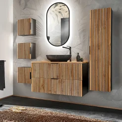 Meuble simple vasque 100cm Gaia Bois et Noir - Vasque Noir