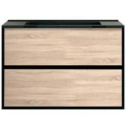 Meuble simple vasque effet chêne et noir mat Essebagno Indus