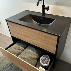 Meuble simple vasque effet chêne et noir mat Essebagno Indus