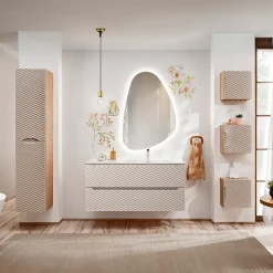 Meuble simple vasque encastree droite 120cm 2 tiroirs Elora Beige et bois
