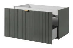 Meuble sous double vasque suspendu HARMO 160 cm Façade rainuré vert semi-mat