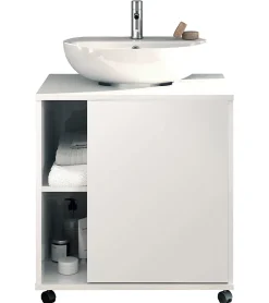Meuble sous lavabo 1 porte coloris blanc brillant - Hauteur 64 x Longueur 59 x Profondeur 45 cm