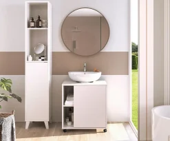 Meuble sous lavabo 1 porte coloris blanc brillant - Hauteur 64 x Longueur 59 x Profondeur 45 cm