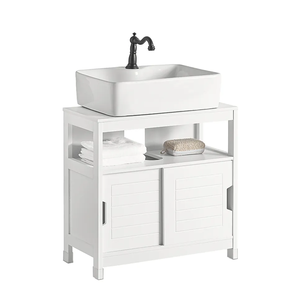 Meuble Sous Lavabo 1 étage et 2 Portes coulissantes, FRG128-W, SoBuy