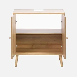 Meuble sous lavabo décor bois et cannage Bohème 65 x 40 x 70 cm naturel