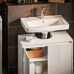 Meuble sous Lavabo de Salle de Bain avec 2 Portes et 2 Étagères, Blanc, L60xP30xH61 cm, BZR157-W