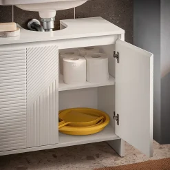 Meuble sous Lavabo de Salle de Bain avec 2 Portes et 2 Étagères, Blanc, L60xP30xH61 cm, BZR157-W