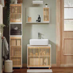 Meuble sous Lavabo de Salle de Bain à 2 Portes en Bambou, BZR125-W, SoBuy