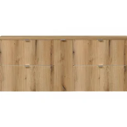 Meuble sous lavabo double avec 1 porte et 4 tiroirs NEWPORT 140 x 60 x 40 cm effet chêne en.casa