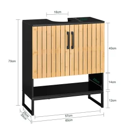 Meuble sous Lavabo Salle de Bain 60 cm en Bambou et Métal pour Espace Réduit, BZR202-SCH