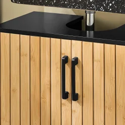 Meuble sous Lavabo Salle de Bain 60 cm en Bambou et Métal pour Espace Réduit, BZR202-SCH