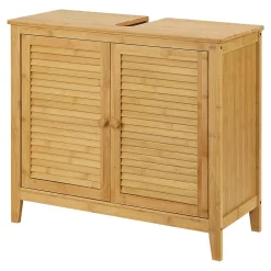 Meuble sous lavabo Värmdö avec 2 portes en bambou 60 x 67 x 30 cm en.casa