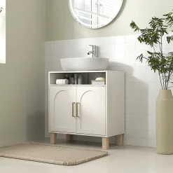 Meuble sous vasque - 2 portes, étagère, niche - MDF crème