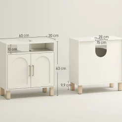 Meuble sous vasque - 2 portes, étagère, niche - MDF crème