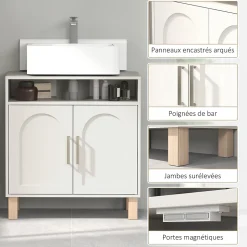 Meuble sous vasque - 2 portes, étagère, niche - MDF crème