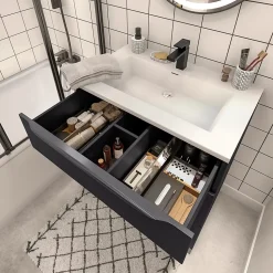 Meuble sous vasque à poser noir mat l.80 x H.88 x P.50 cm, Pamili