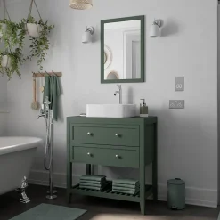 Meuble sous vasque à poser l.80 cm vert + plan de toilette, GoodHome Perma