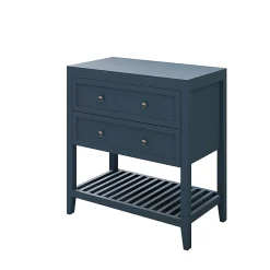 Meuble sous vasque à poser 2 tiroirs 1 niche bleu mat l.80 cm + plan de toilette, GoodHome Perma