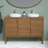 Meuble sous vasque à poser placage chêne H.82 x P.45 x l.120 cm Kabayan