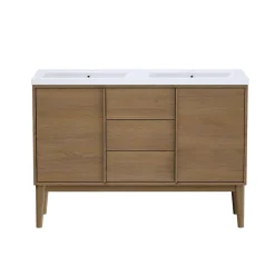Meuble sous vasque à poser placage chêne H.82 x P.45 x l.120 cm Kabayan