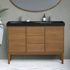 Meuble sous vasque à poser placage chêne H.82 x P.45 x l.120 cm Kabayan