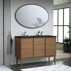Meuble sous vasque à poser placage chêne H.82 x P.45 x l.120 cm Kabayan