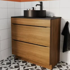 Meuble sous vasque à poser effet noyer l.80 x H.82 x P.45 cm, GoodHome Imandra